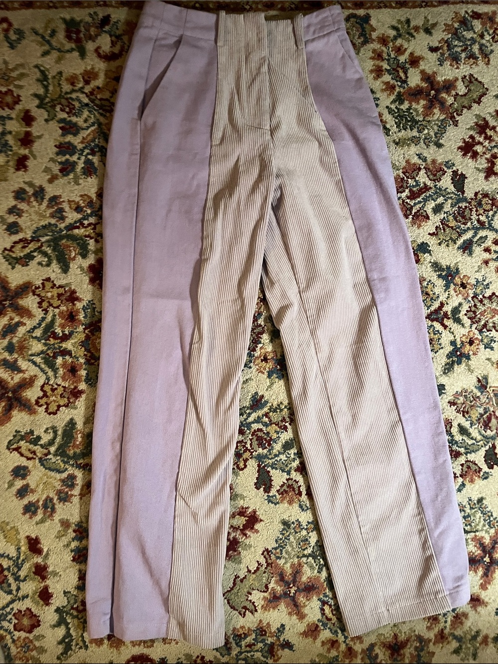 Two-Tone Lavender High-Rise Wide-Leg Trousers